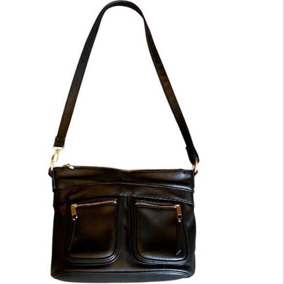 Time and Tru Women's Harlow Convertible Faux Leather Hobo Handbag, Black #50R - Picture 3 of 6